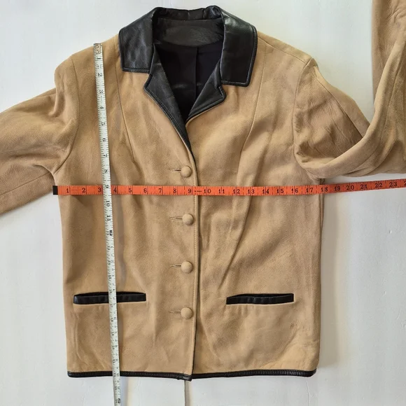 VTG Buckskin Blazer Jacket Genuine Suede Leather Womens Sz 8 Black Trim - Picture 7 of 10